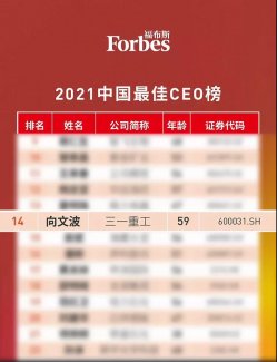 向文波入選2021中國最佳CEO榜